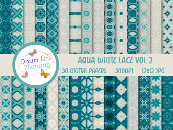 Aqua White Lace Vol 2 Digital Papers