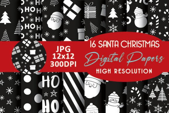 Black and White Christmas Digital Papers