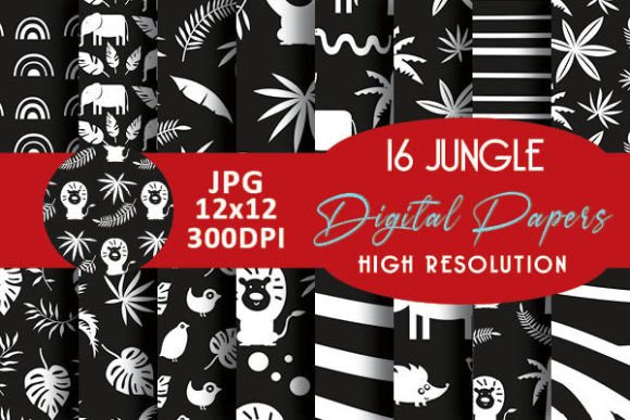 Black and White Safari Digital Papers: 16 Jungle-Themed Backgrounds for Creative Projects
