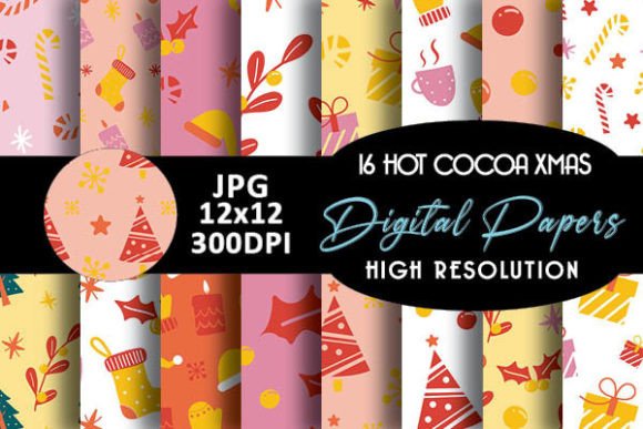 Coral Hot Cocoa Christmas Digital Papers