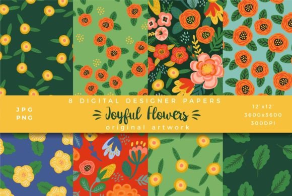 Joyful Flowers. 8 Digital Papers