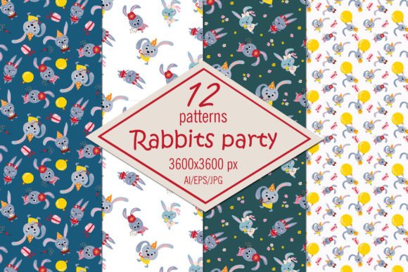 Rabbits Party Digital Paper Seamless Pa