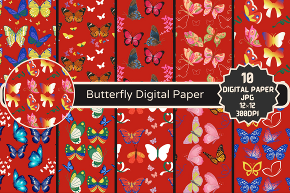 Red Butterfly Halloween Digital Paper Backgrounds