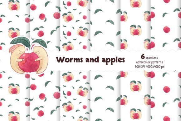 Worms and Apples Watercolor Collection